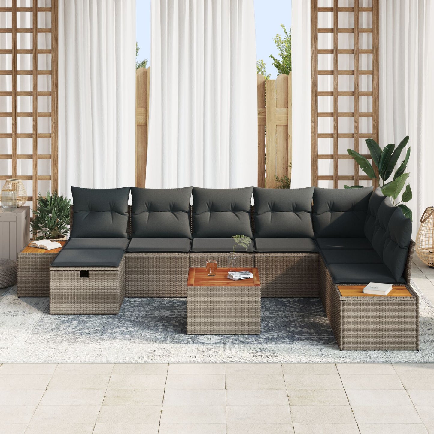 9 Delige Tuin Sofa Set Met Kussens Grijs Poly Rattan