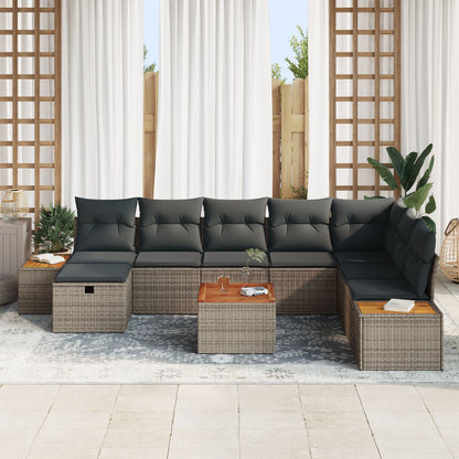 9 Delige Tuin Sofa Set Met Kussens Grijs Poly Rattan