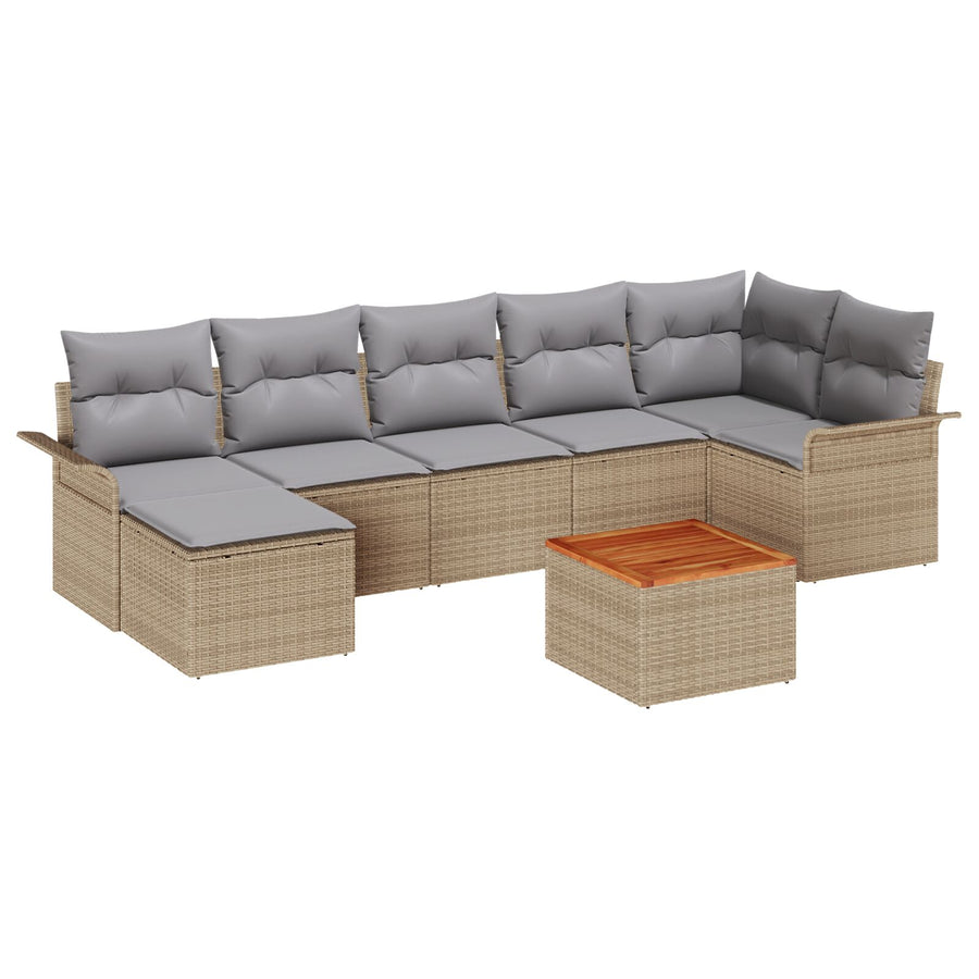 8-Delig Tuinbankstel Met Kussens In Beige Poly Rattan Acacia