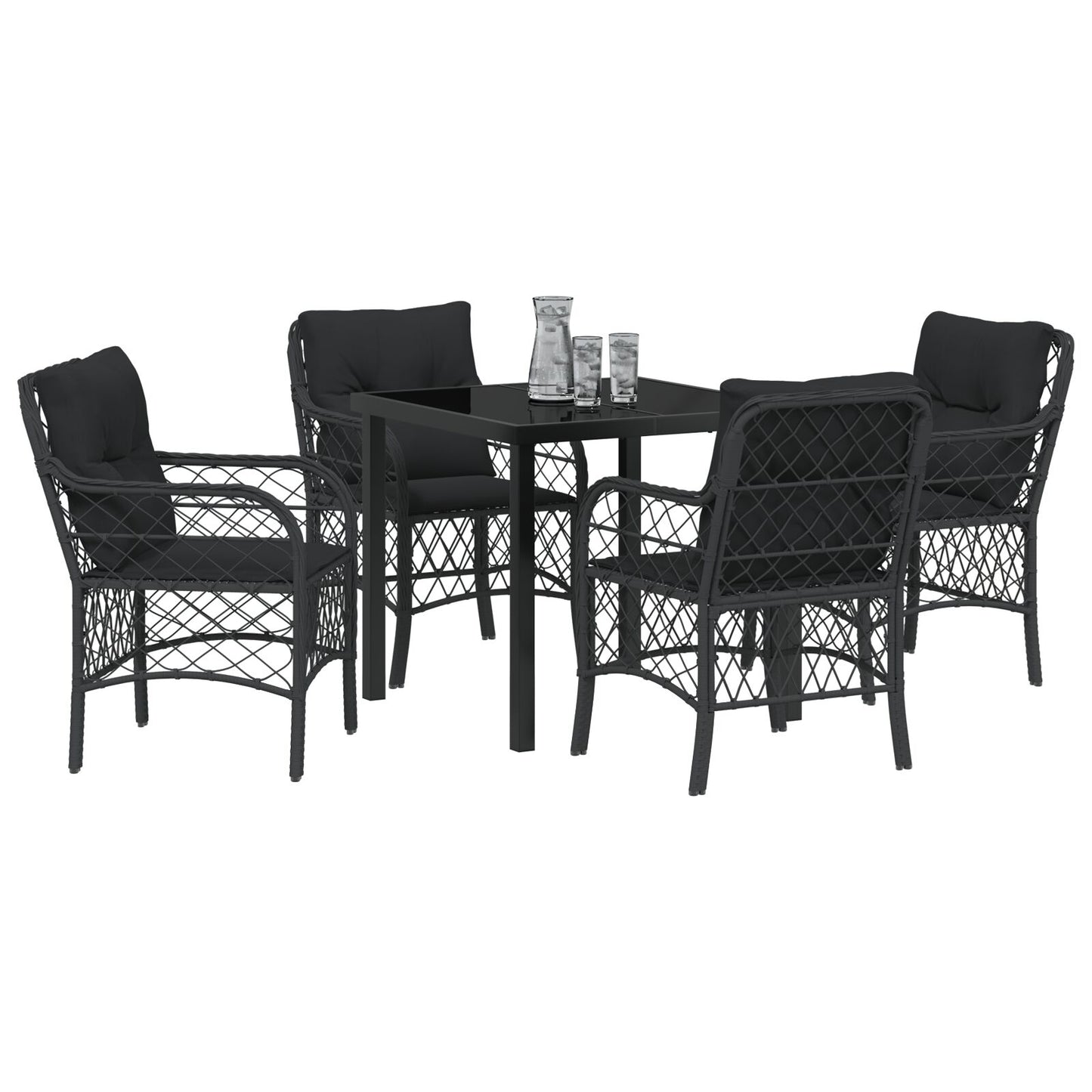 5-Delige Tuinset Met Kussens Zwart Poly Rattan