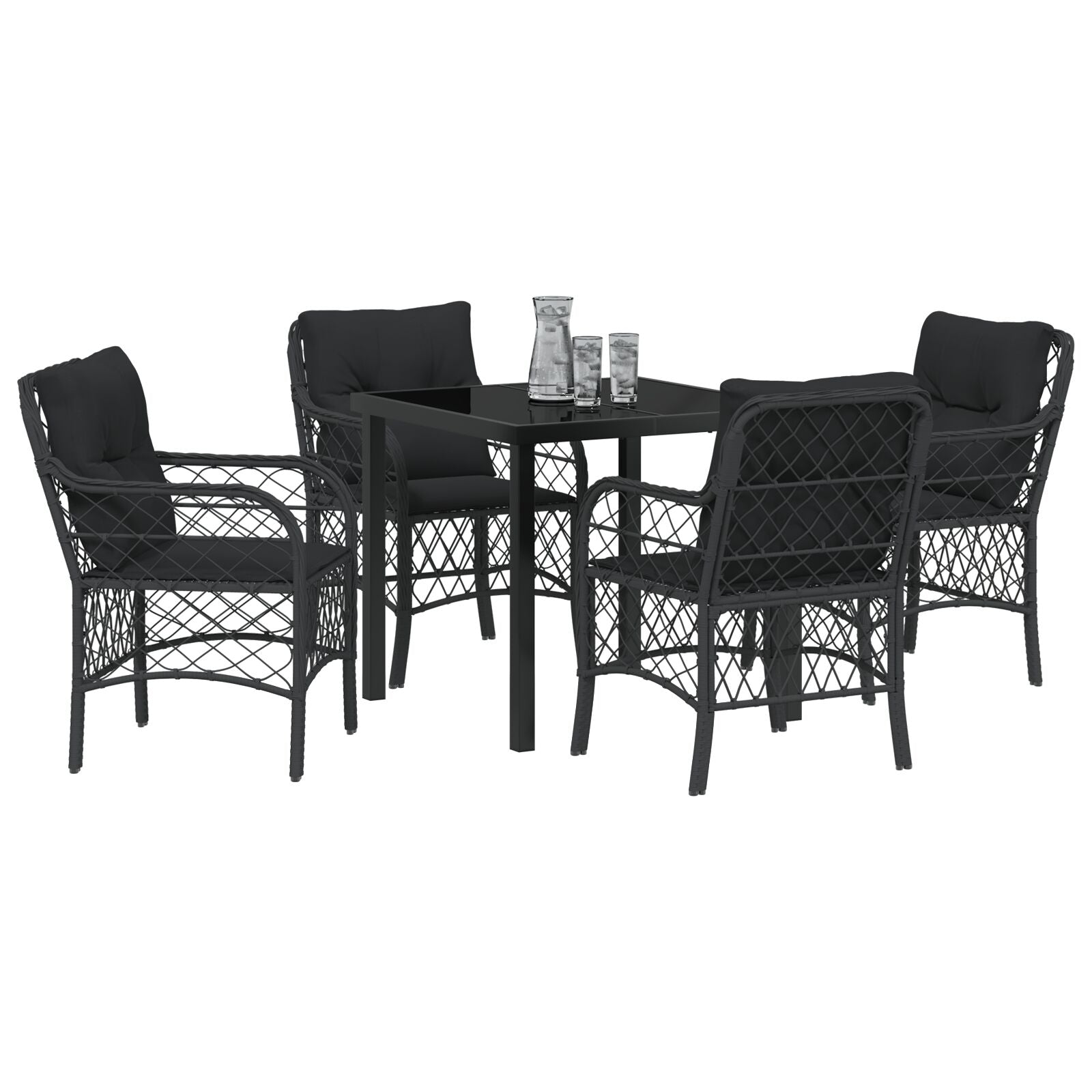 5-Delige Tuinset Met Kussens Zwart Poly Rattan