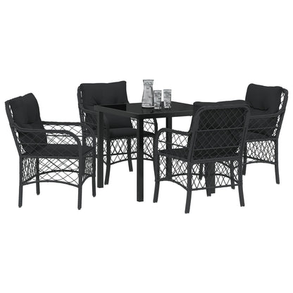 5-Delige Tuinset Met Kussens Zwart Poly Rattan