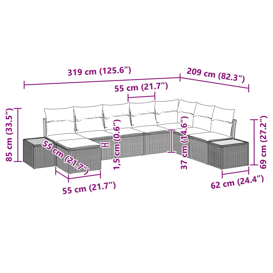 8-Delige Tuin Sofa Set Met Kussens Beige Poly Rattan Acacia