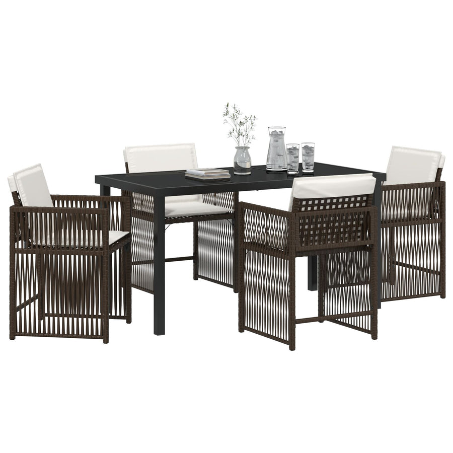 5-Delige Tuin Eettafelset Met Kussens Bruin Poly Rattan