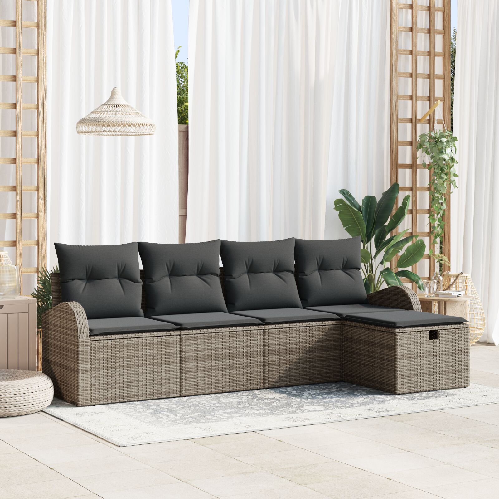 5-Delige Tuin Sofa Set Met Kussens Grijs Poly Rattan