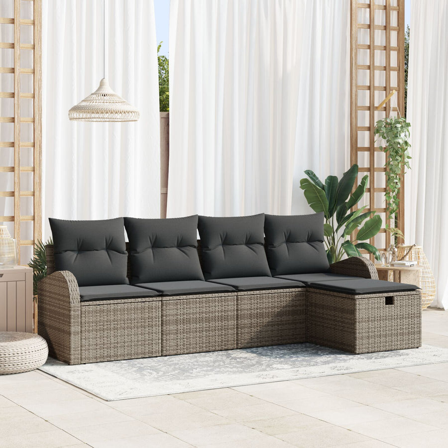 5-Delige Tuin Sofa Set Met Kussens Grijs Poly Rattan
