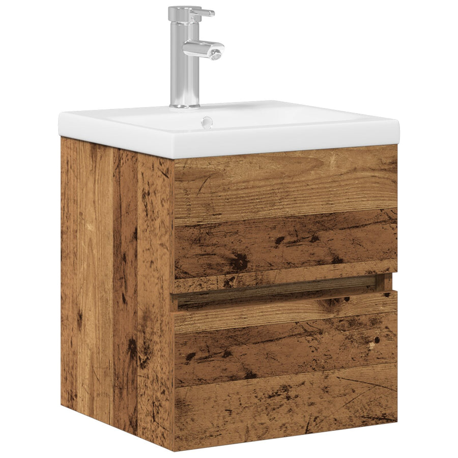 Wastafelmeubel Met Ingebouwde Wastafel Zwart Eiken Gefabriceerd Hout,  Wastafelmeubel Oude Hout 41X38,5X45 Cm Gefabriceerd Hout