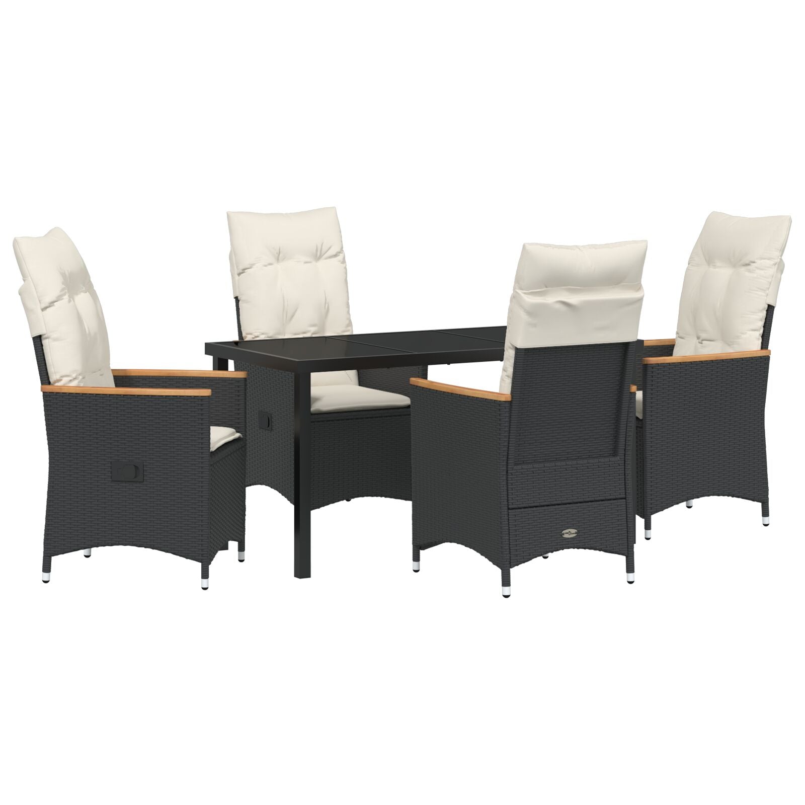 5-Delige Tuinset Met Kussens Zwart Poly Rattan