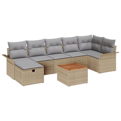 8-Delige Tuin Sofa Set Met Kussens Beige Poly Riet