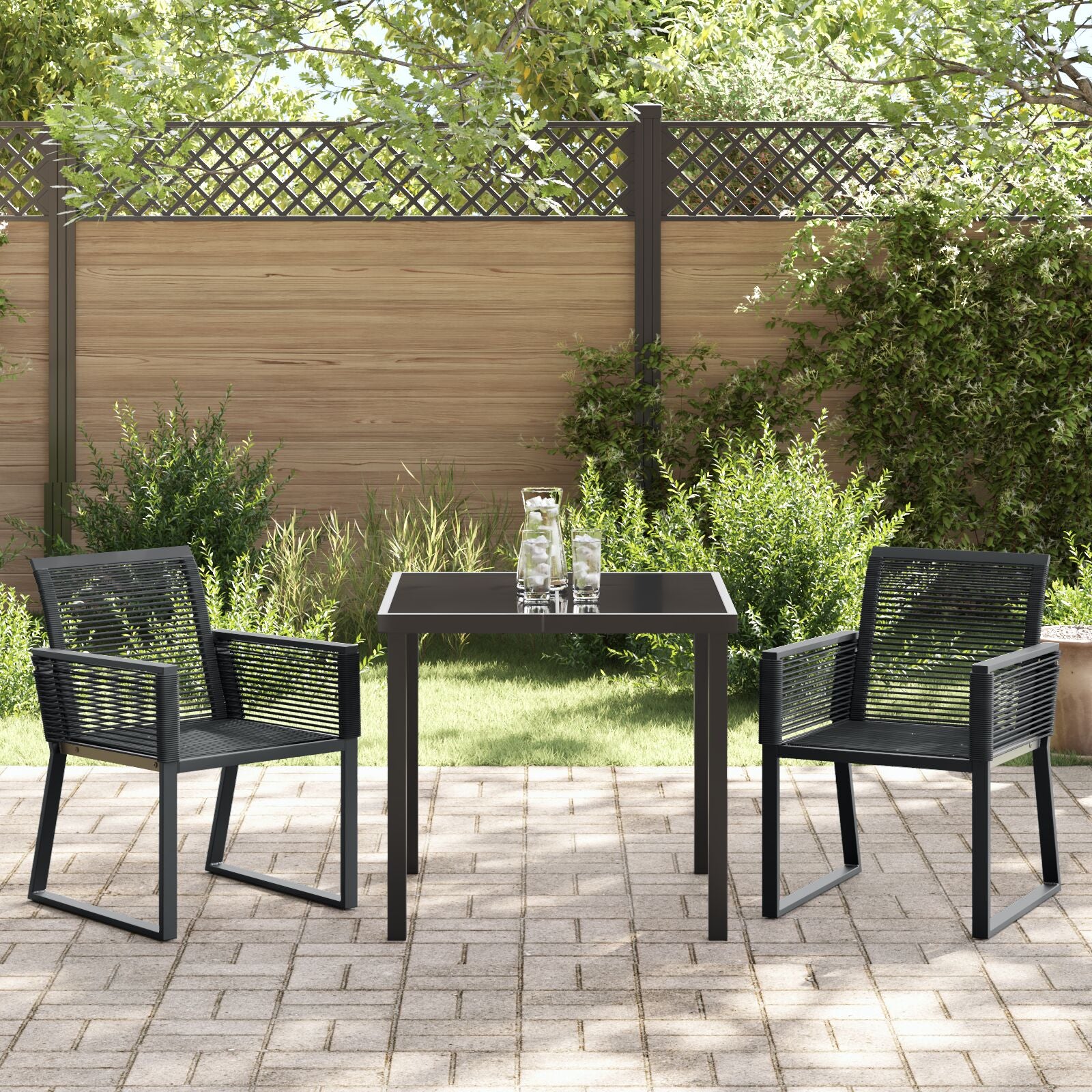 3-Delige Tuin Eetset Zwart Poly Rattan