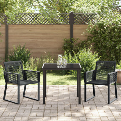 3-Delige Tuin Eetset Zwart Poly Rattan