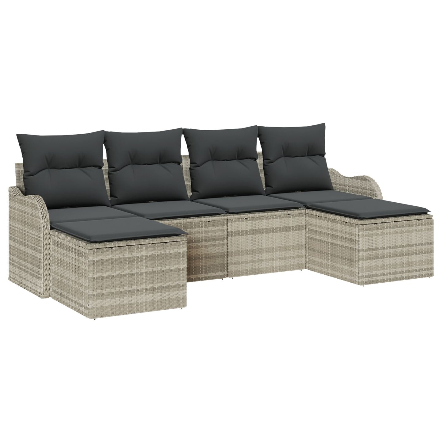 6-delige tuinsofa set met kussens Lichtgrijs Poly Rattan, vidaXL 2-zits tuinsofa met kussens Lichtgrijs Poly Rattan