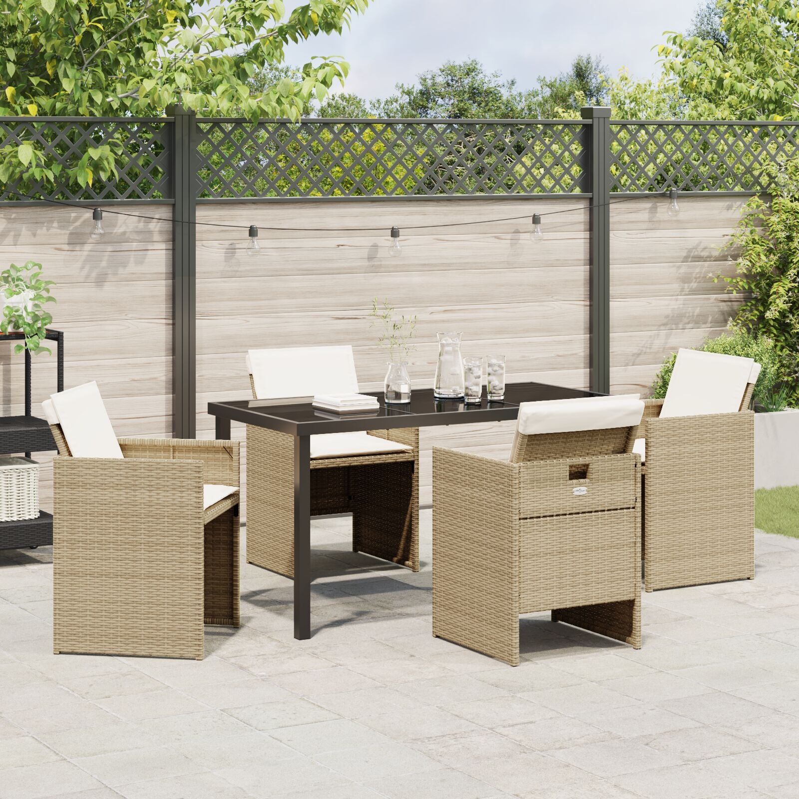 5 Delige Tuindinerset Met Kussens Beige Poly Rattan