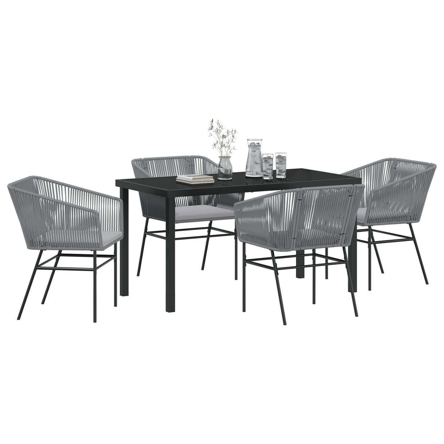 5-Delige Tuinset Met Kussens Grijs Poly Rattan