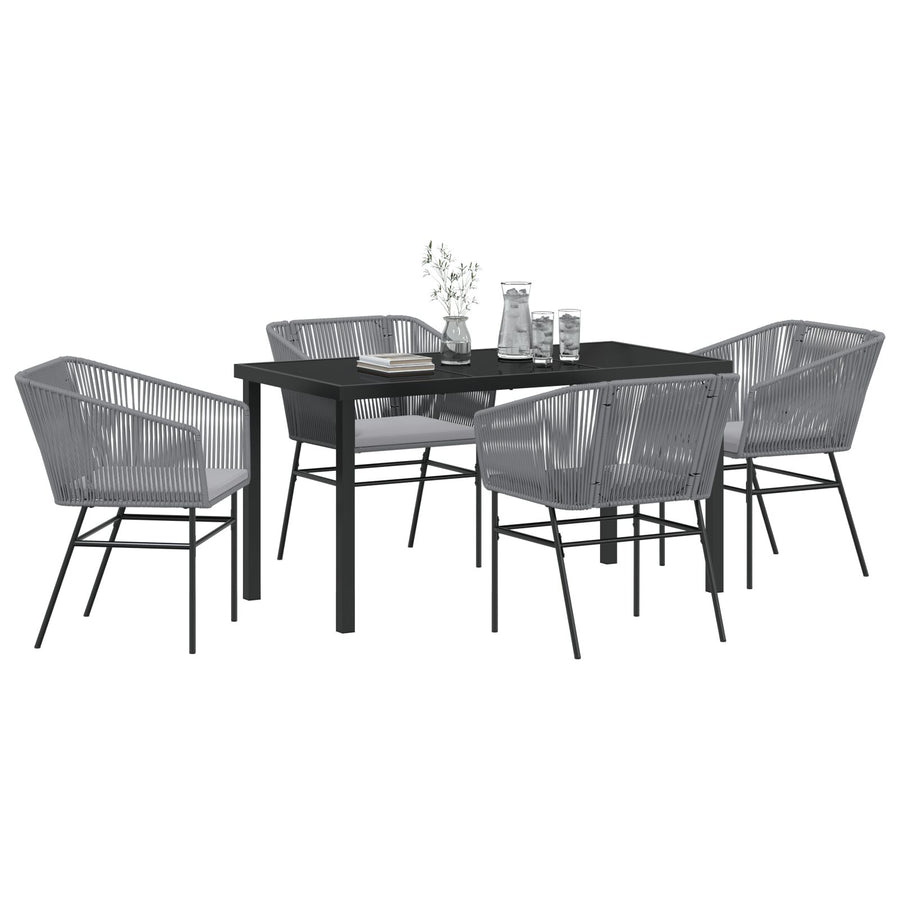 5-Delige Tuinset Met Kussens Grijs Poly Rattan