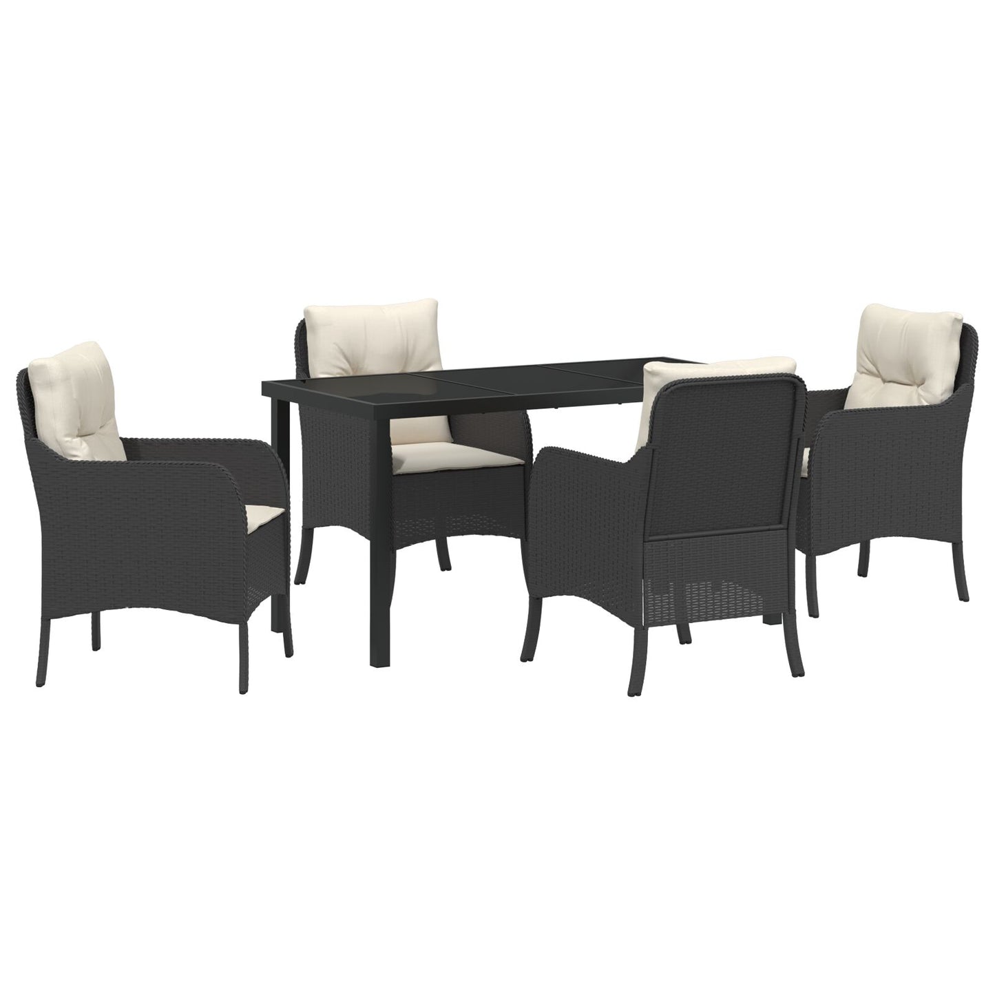 5-Delige Tuin Eetset Met Kussens Zwart Poly Rattan