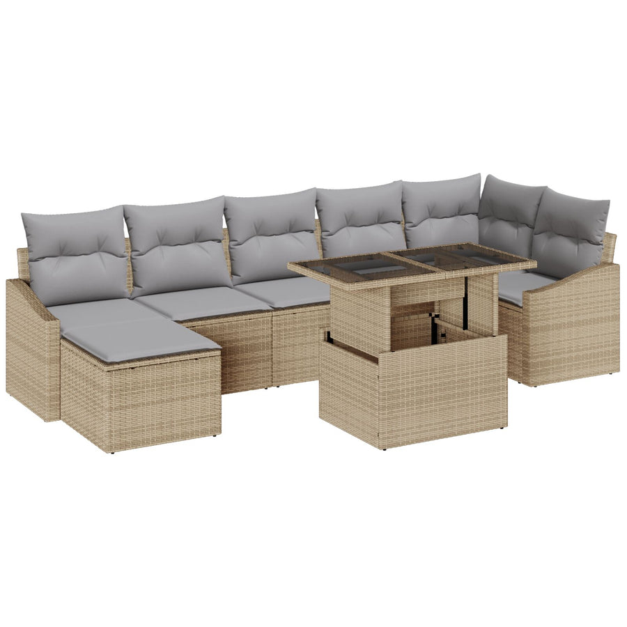 Tuin Sofa Set Set Van 8 Beige En Grijs Rattan En Stof