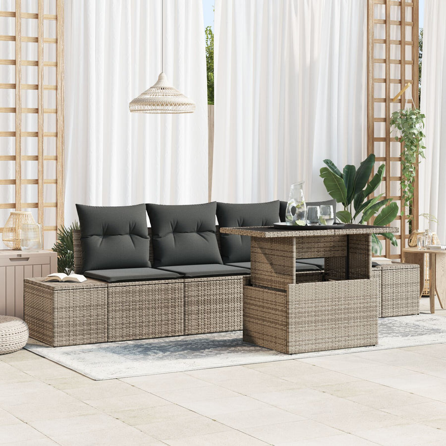 5-Delige Tuin Sofa Set Met Kussens Grijs Poly Riet