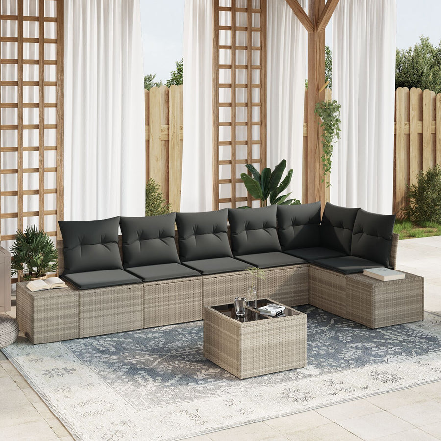 7-Delige Tuinsofa Set Met Kussens Grijs Poly Riet Lichtgrijs met tafel