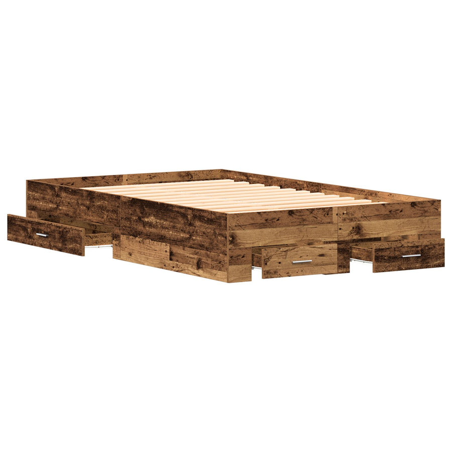 Bed Frame Met Lades Oud Hout 120X200 Cm Bewerkt Hout Ambachtelijk Eiken