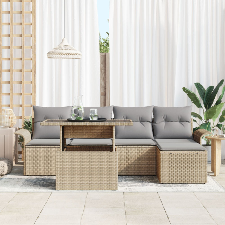 6-Delige Tuin Sofa Set Met Kussens Beige Poly Rattan