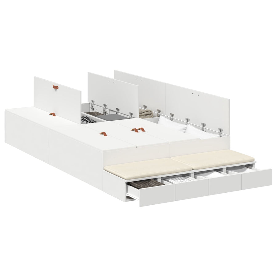Opbergbedframe Wit Bewerkt Hout 120 X 190 Cm Opbergbedframe Artisanaal Eiken