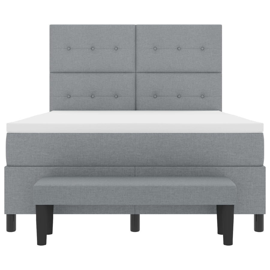 Boxspring Bed Met Matras & Bank Stof Lichtgrijs 160 x 200 cm Knop tufted