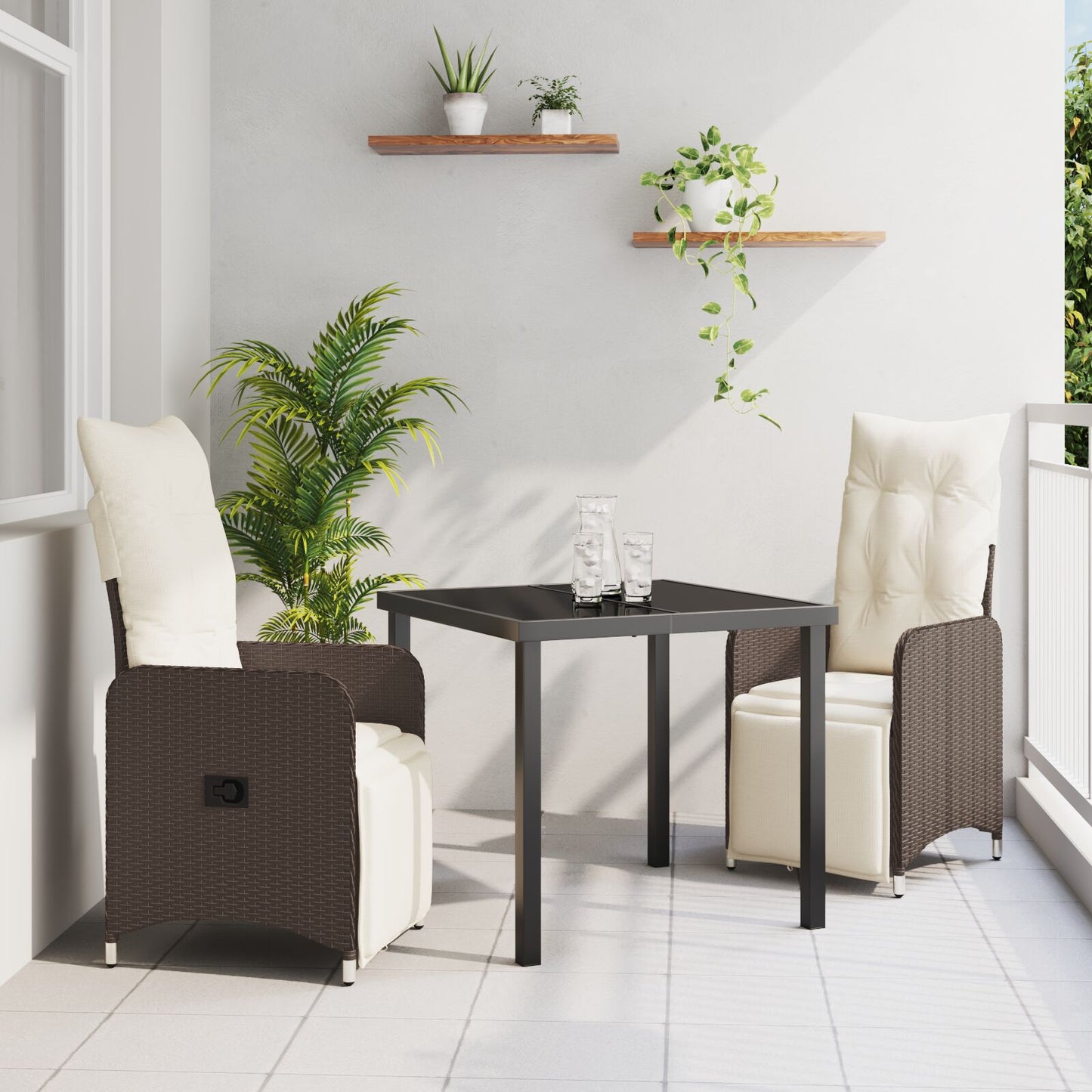 3-Delige Tuinset Met Kussens Bruin Poly Rattan