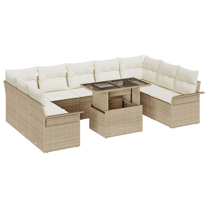10-Delige Tuinbank Set Met Kussens Beige Poly Rattan
