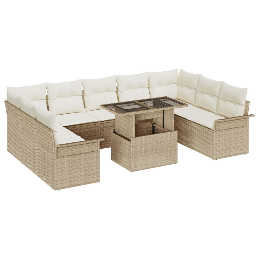 10-Delige Tuinbank Set Met Kussens Beige Poly Rattan