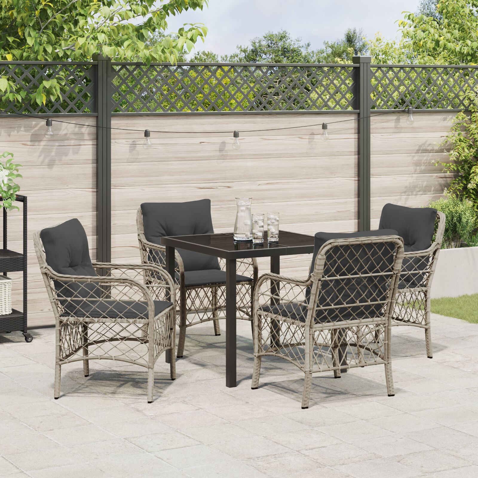 5-Delige Tuin Eetset Met Kussens Lichtgrijs Poly Rattan
