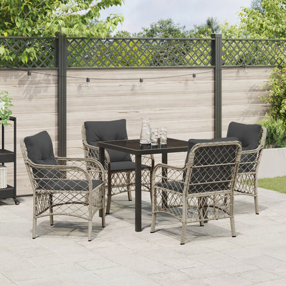5-Delige Tuin Eetset Met Kussens Lichtgrijs Poly Rattan