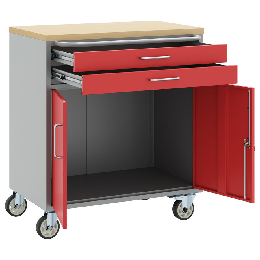 Gereedschapskast Met Wielen En Vergrendelbaar 75X45X85 Cm Staal Rood en grijs met 2 laden