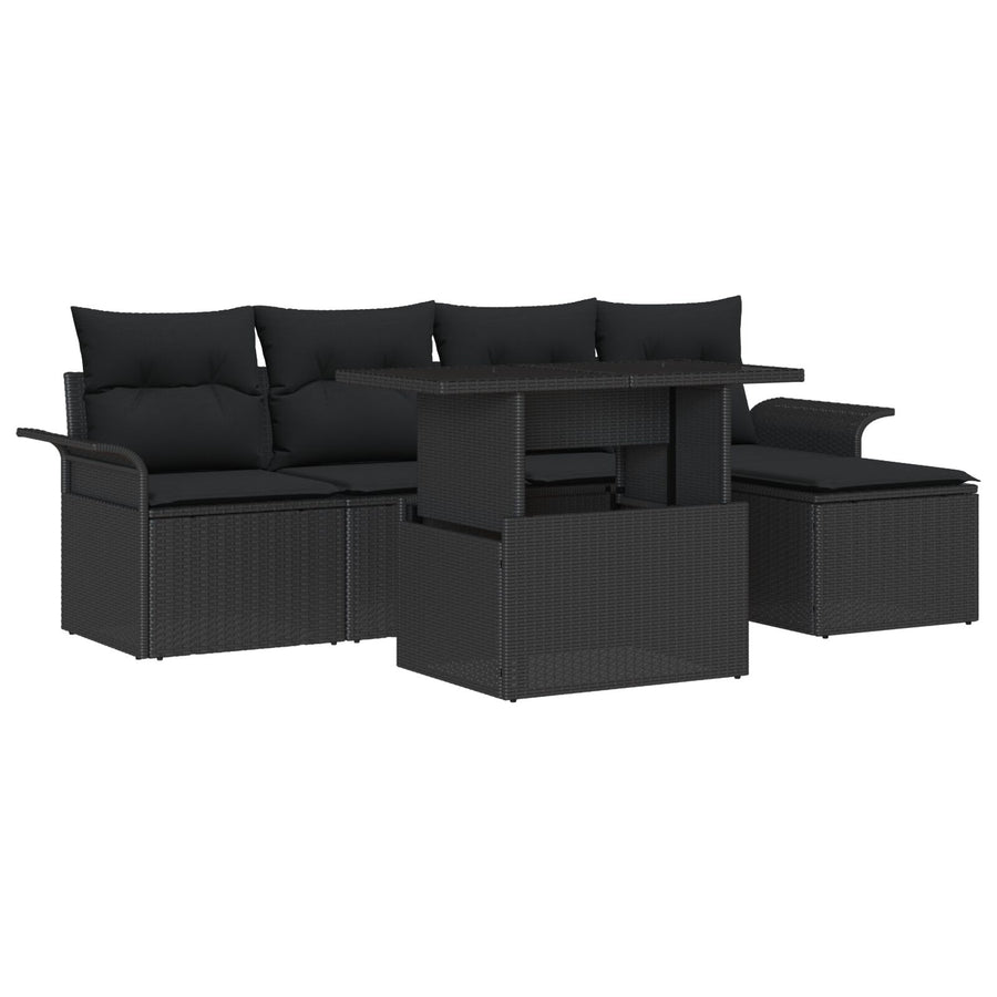 6-Delige Tuin Sofa Set Met Kussens Zwart Poly Rattan