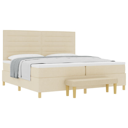Boxspringbed Met Matras & Bank Stof Crème 200 x 200 cm Lijnen ontwerp
