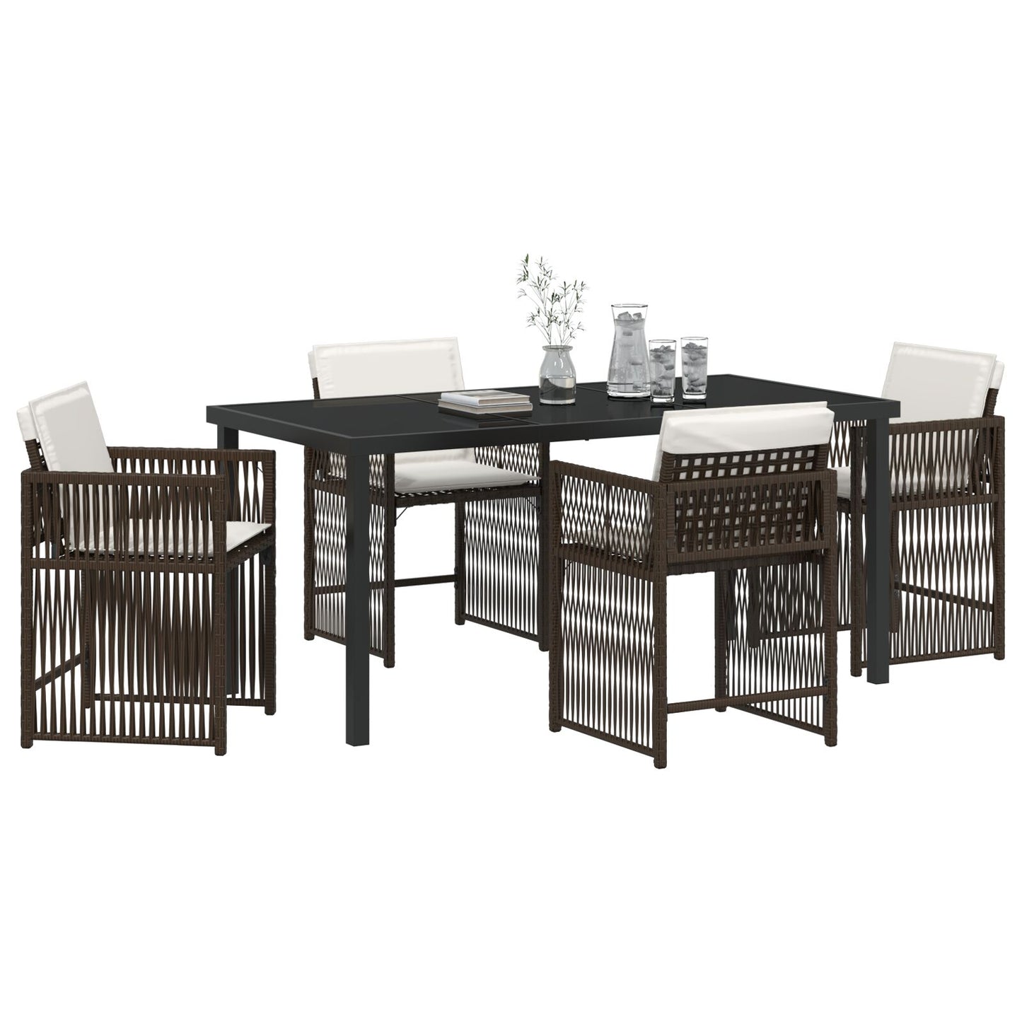5-Delige Tuin Eettafel Set Met Kussens Bruin Poly Rattan