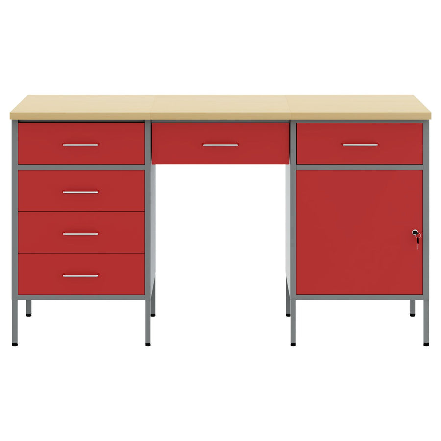 3-Delige Werkcabinet En Tafel Set Geïndustrialiseerd Hout En Staal 3x (84/85/20 cm) Rood 3x kabinet