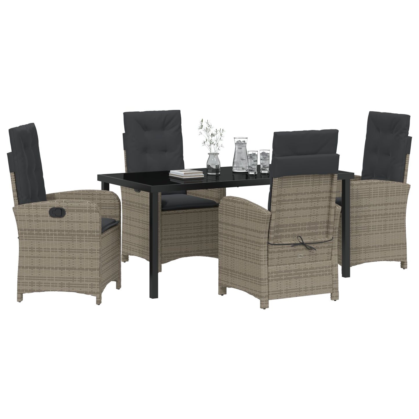 5-Delig Tuin Eetset Met Kussens Grijs Poly Rattan