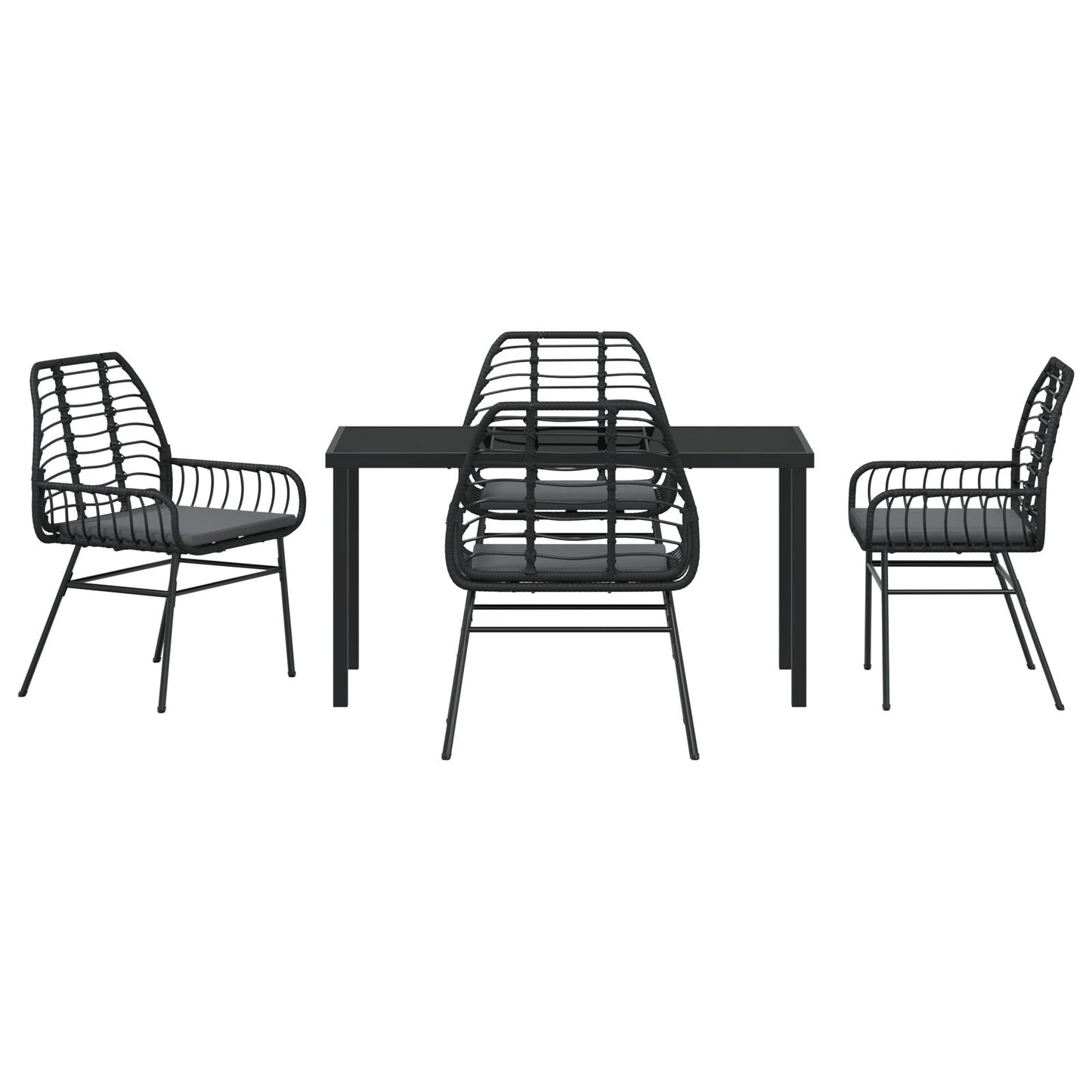 5-Delige Tuin Eetset Met Kussens Zwart Poly Rattan
