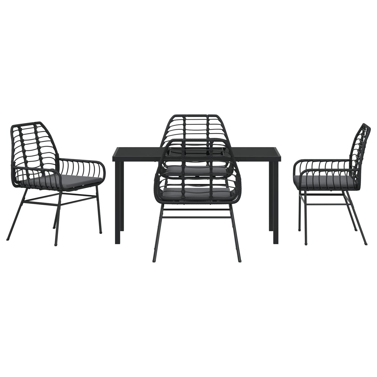 5-Delige Tuin Eetset Met Kussens Zwart Poly Rattan