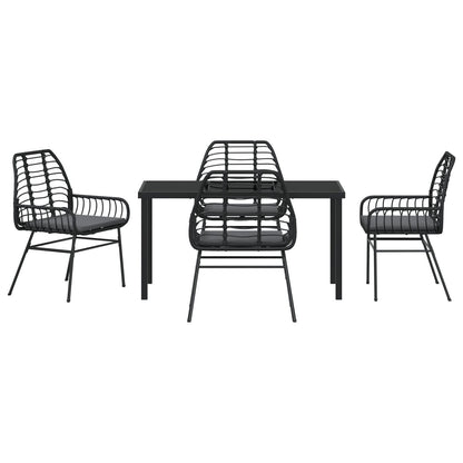 5-Delige Tuin Eetset Met Kussens Zwart Poly Rattan