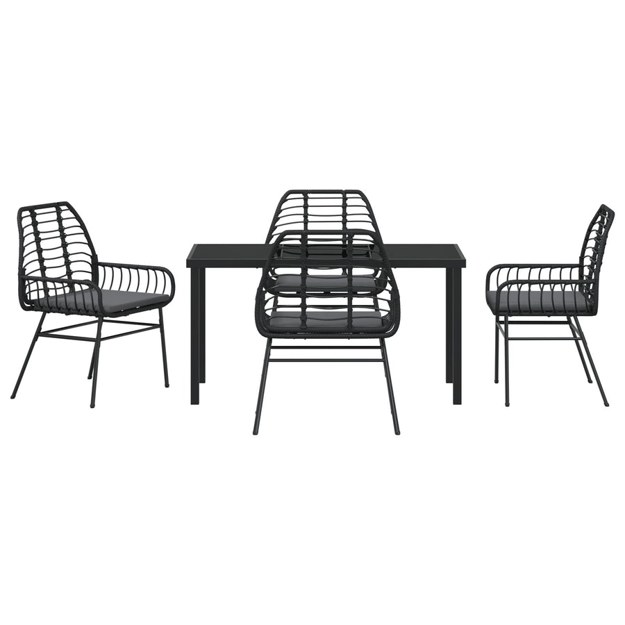 5-Delige Tuin Eetset Met Kussens Zwart Poly Rattan