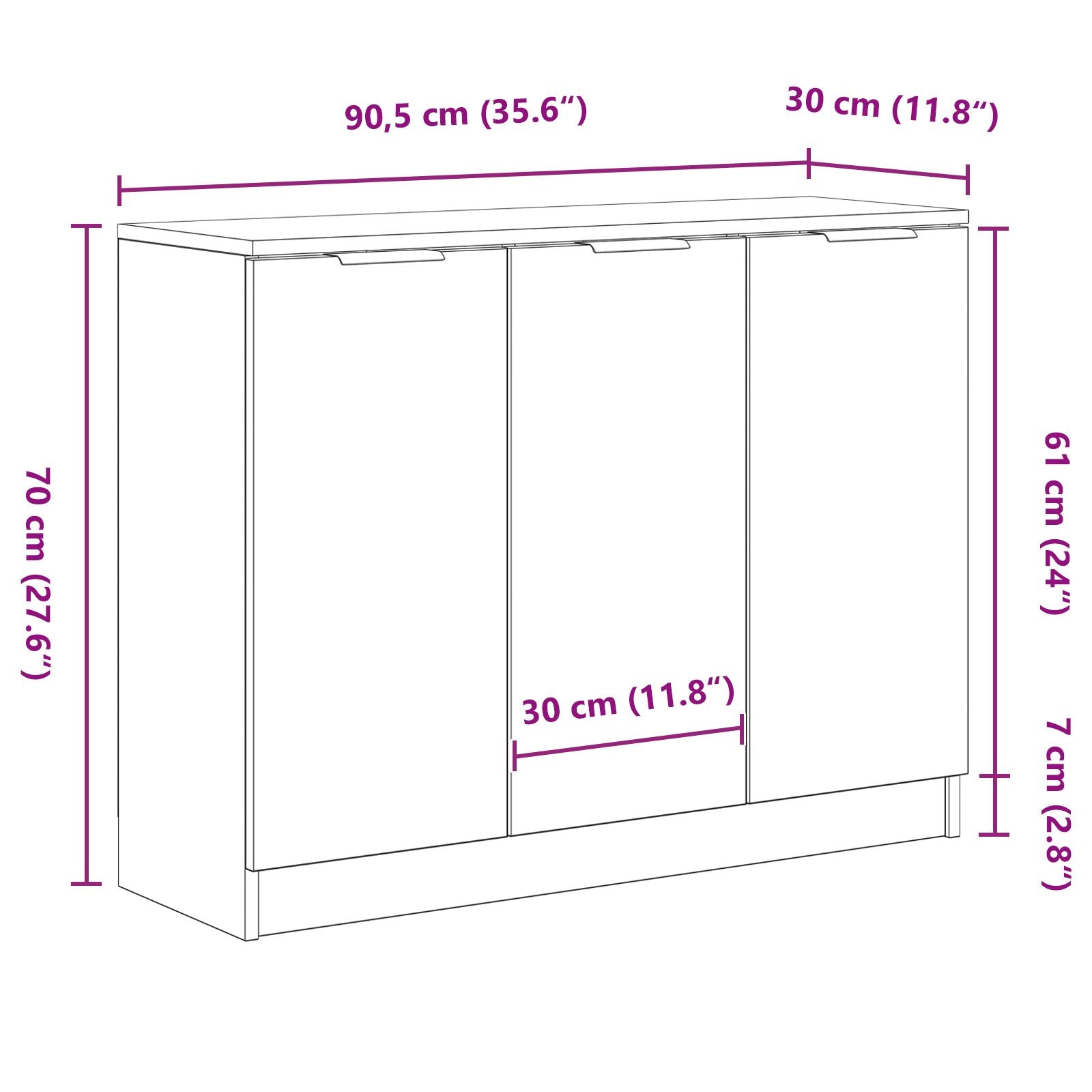 Dressoir Zwart Eiken 90,5X30X70 Cm Engineered Wood