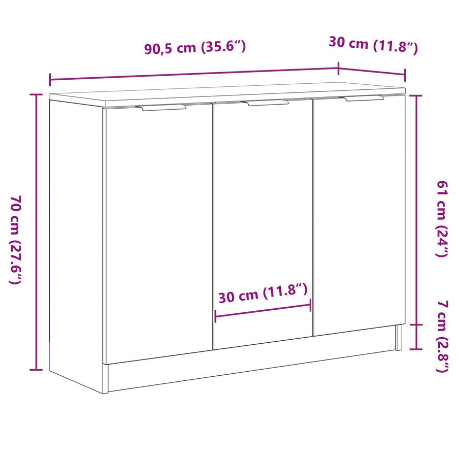 Dressoir Zwart Eiken 90,5X30X70 Cm Engineered Wood