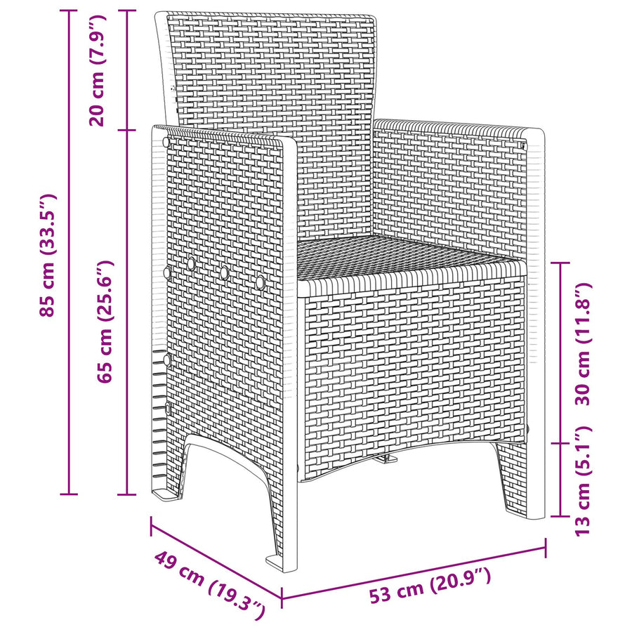 Tuinstoel Set Van 4 Poly Rattan Standaard Lichtgewicht zonder kussen Wit