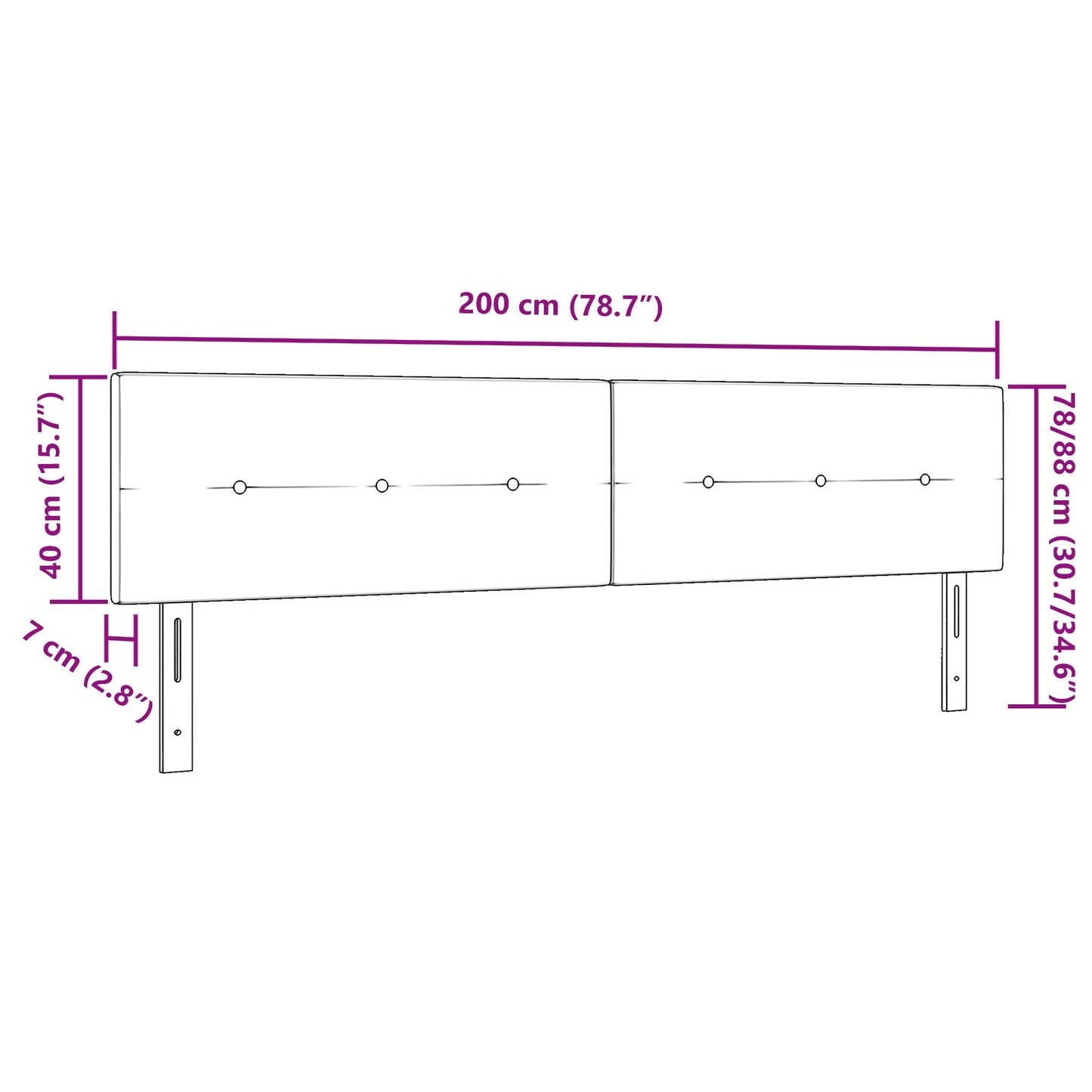 Hoofdbord Knopen Gevuld Velvet Roze 200 cm Laag hoofdbord