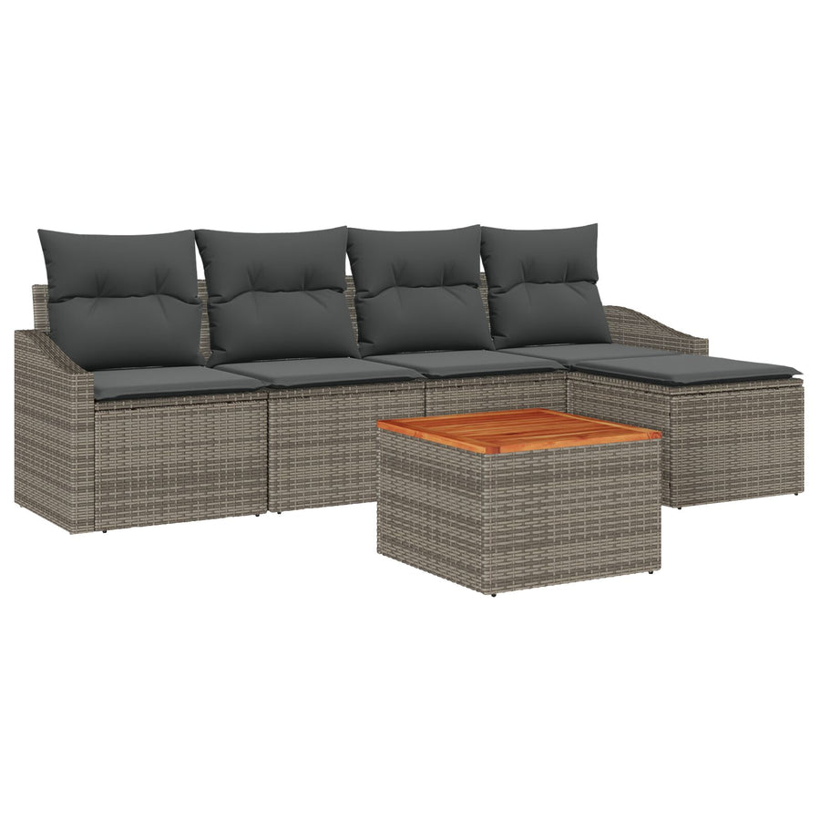 6 Delige Tuinsalon Set Met Kussens Grijs Poly Rattan Acacia