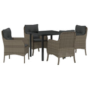 Garden dining set with cushion 5 pcs Grey poly rattan