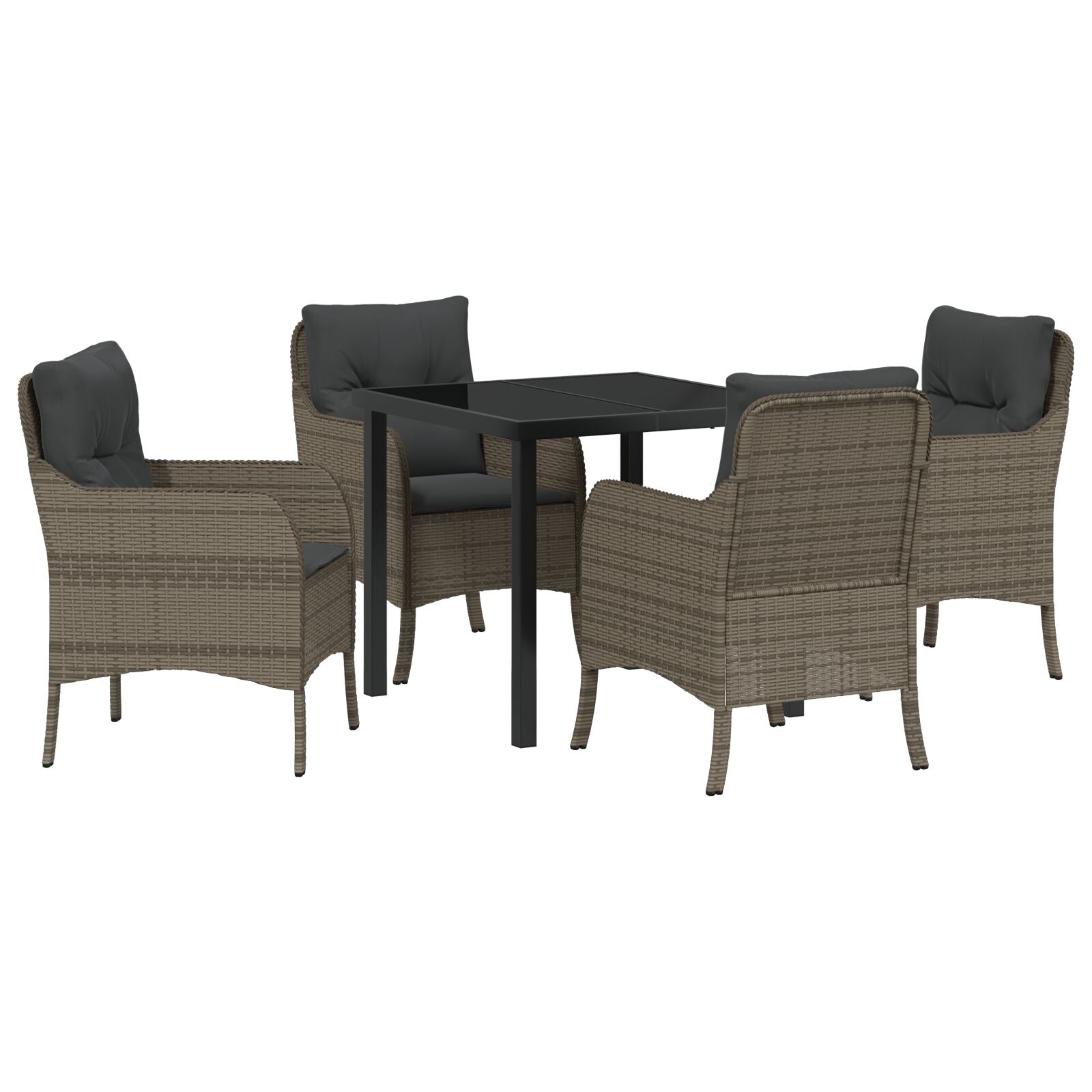 5-Delige Tuin Eetset Met Kussens Grijs Poly Rattan