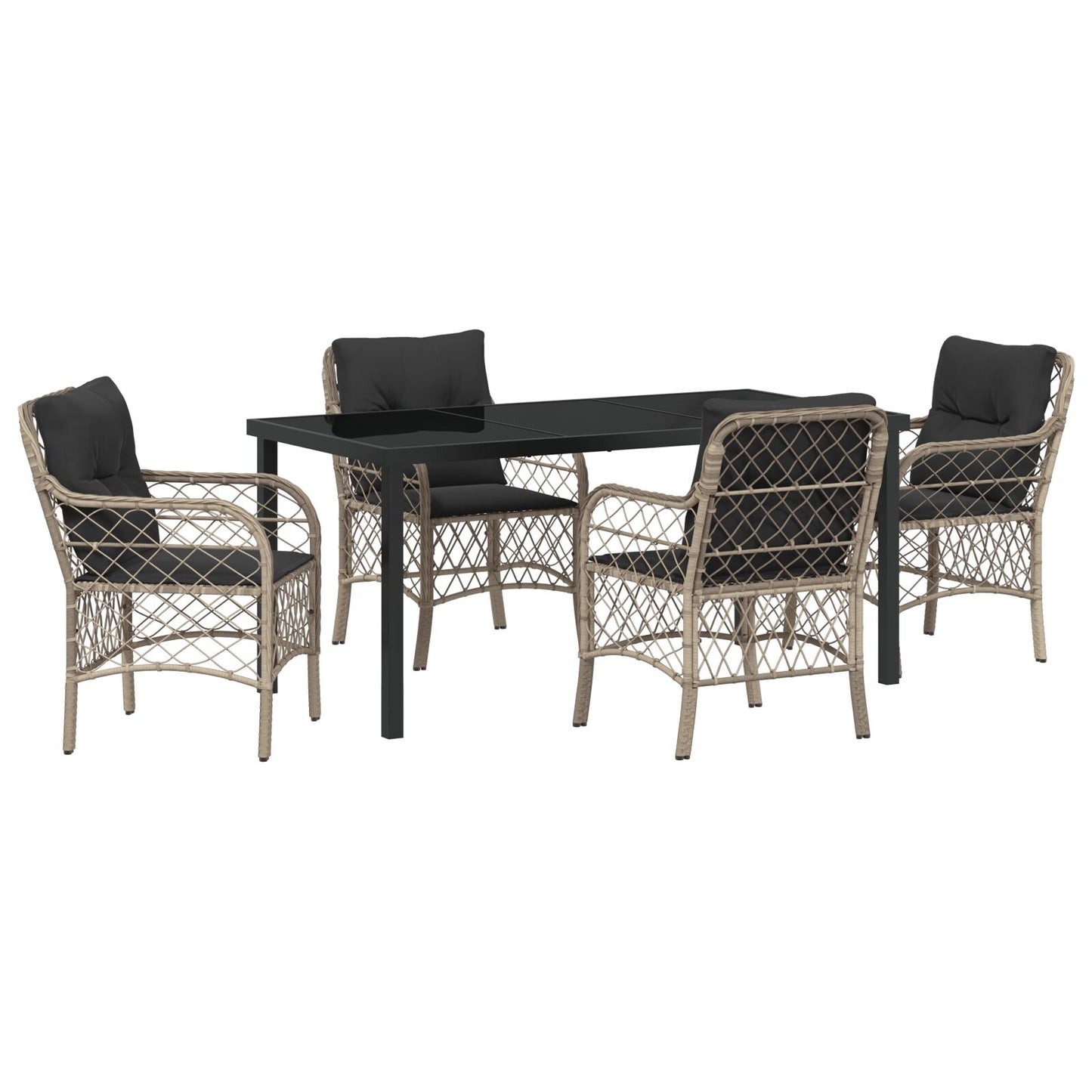 5-Delige Tuin Eettafel Set Met Kussens Lichtgrijs Poly Rattan